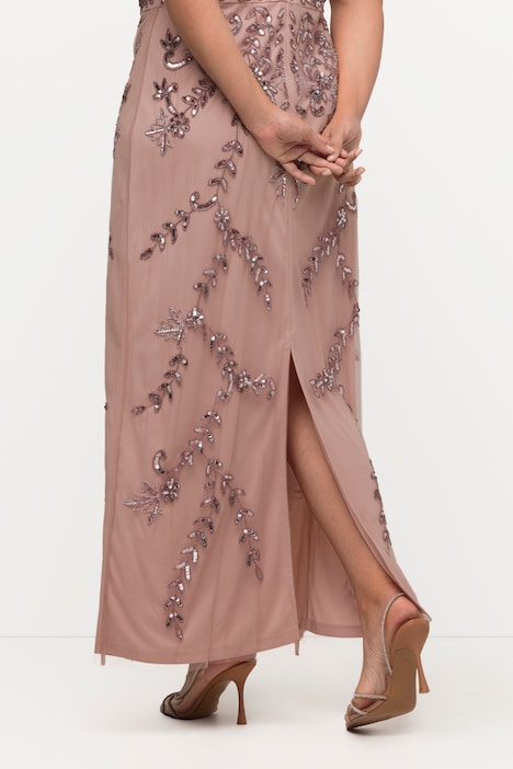 Trägerkleid, Pailletten, A-Linie, V-Ausschnitt, ärmellos