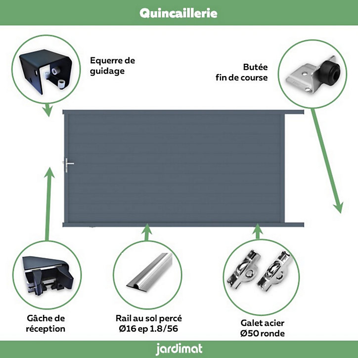 Portail Jardimat coulissant aluminium Alpes gris anthracite - 300 x h.190 cm