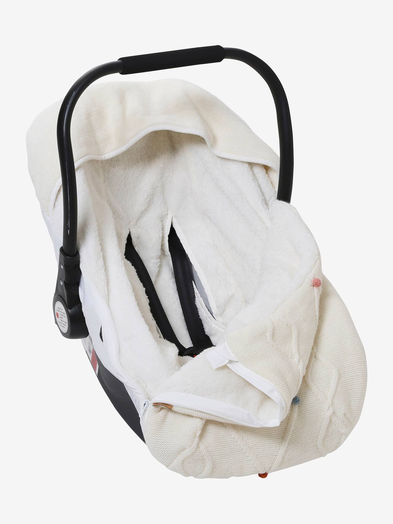 Capa para bebê conforto/cadeirinha de carro em tricô liso marrom claro com forro de lã