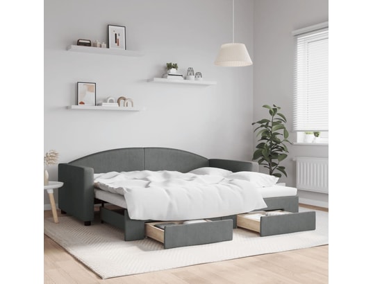 VIDAXL - Lit de jour avec gigogne et tiroirs gris foncé 90x190 cm tis...