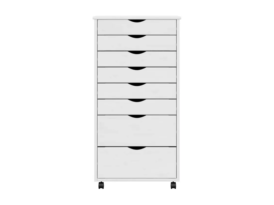 Armoire roulante avec tiroirs MOSS blanc bois de pin solide