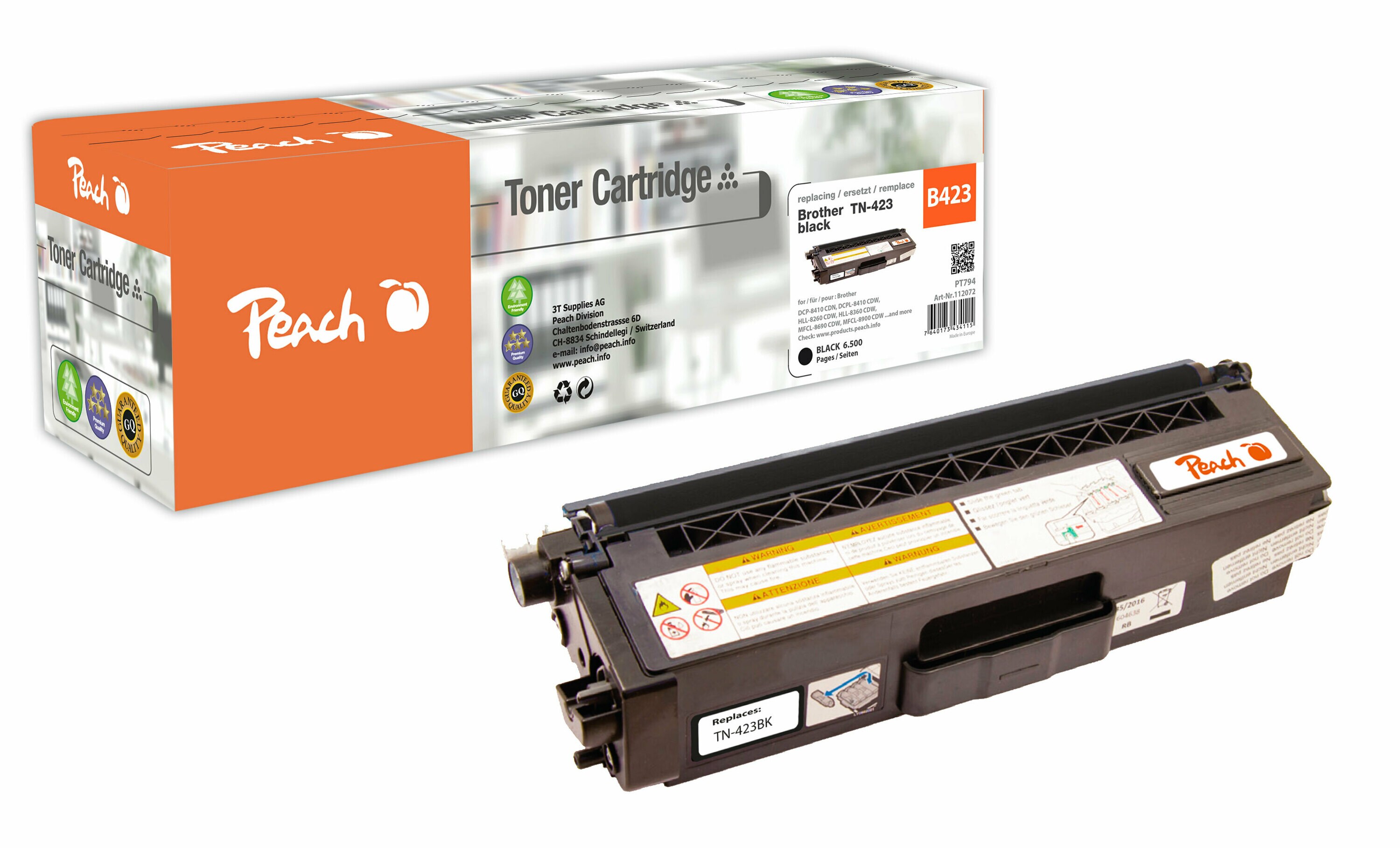 Peach B423 BK Toner XL bk ersetzt Brother TN-423BK für z.B. Brother DCPL 8410 CDW, Brother MFCL 8900 CDW, Brother DCPL 8410 CDN (wiederaufbereitet)