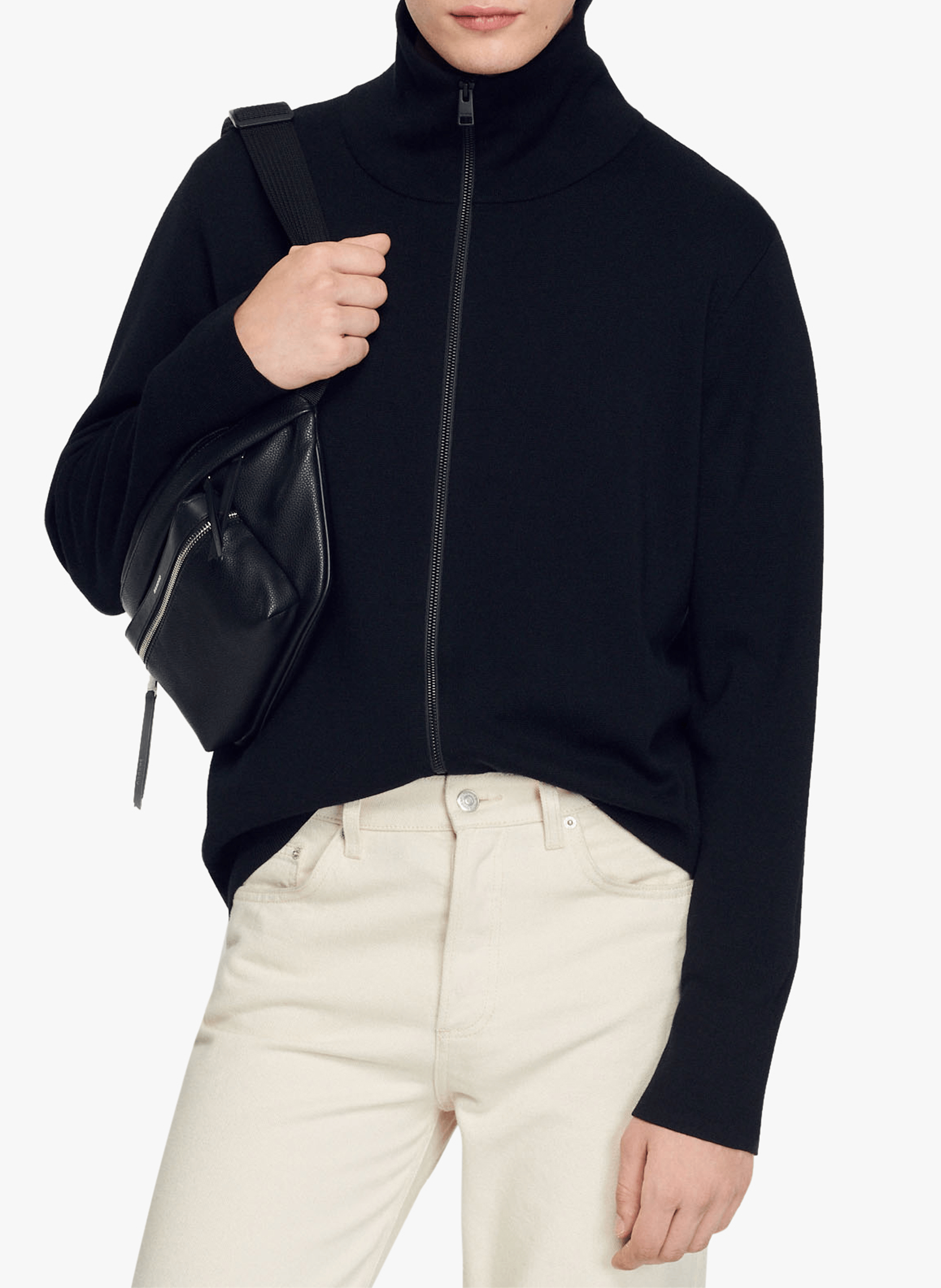 Gilet zippé en laine | Noir