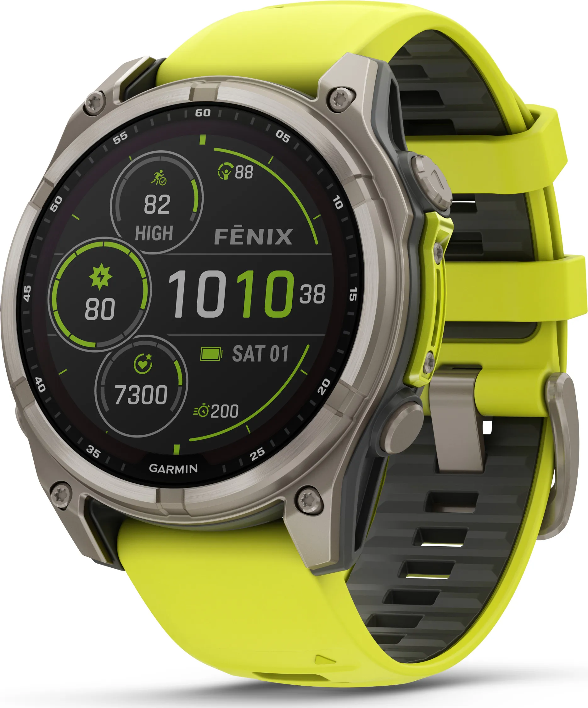 Garmin Fenix 8 Solar 47mm, Sapphire Solar Titanium - Amp Yellow/Graphite Silicone Strap