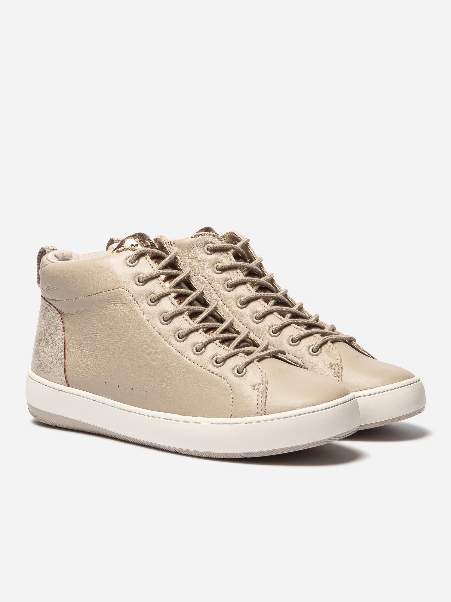 Tennis Montante Femme Confort Cuir Beige