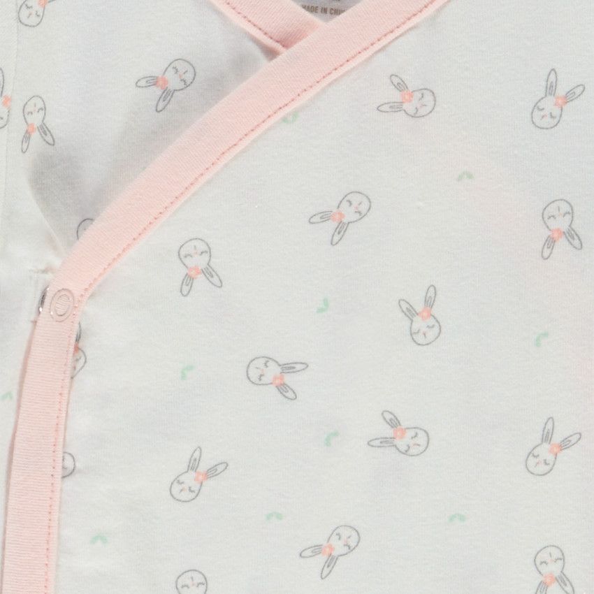 Set dors-bien en velours + body + bavoir imprimé lapins pour bébé fille - Rose