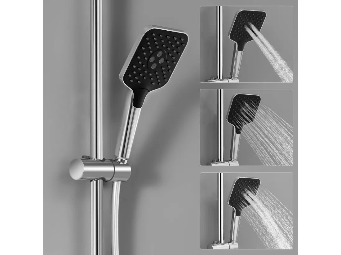 Ensemble de Douche avec Etagère et Douchette à Main 3 Fonctions, Chromé Colonne de Douche Thermostatique avec 38°C Mitigeur