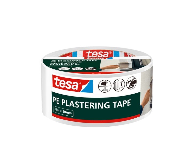 tesa PE Putzband, Weiss, 33 m x 50 mm UV-beständiges Putzband