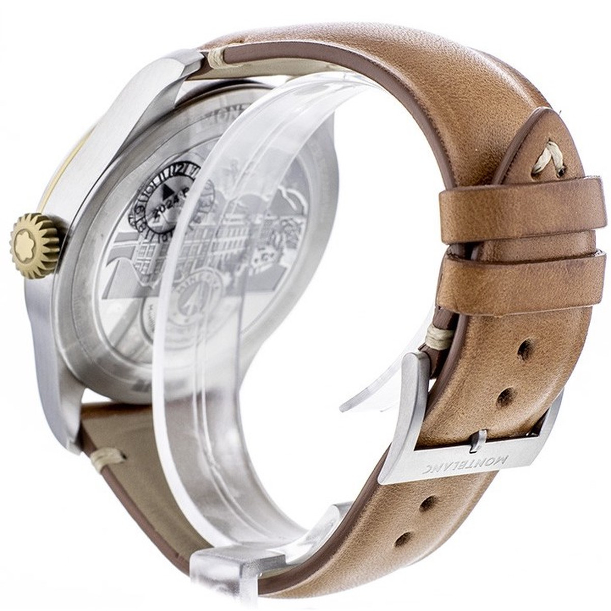 Montre d'occasion Montblanc 1858 homme automatique acier bracelet cuir marron