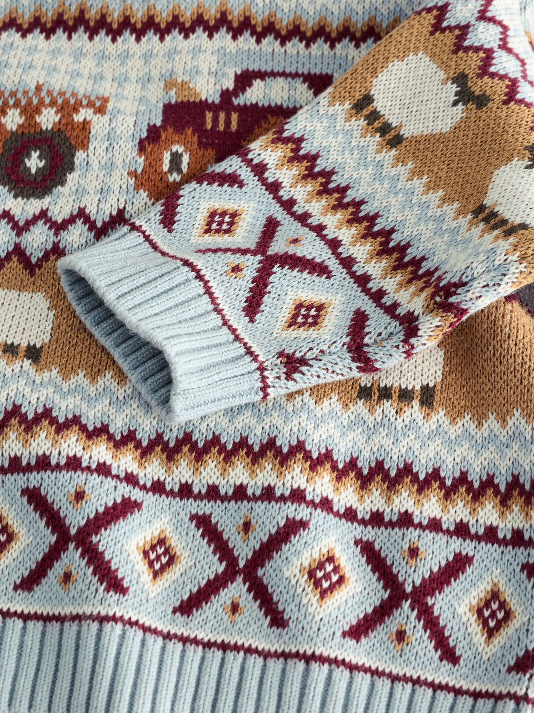 Lichtblauw - Gebreide trui met fairisle-motief en ronde hals (3mnd -7jr)