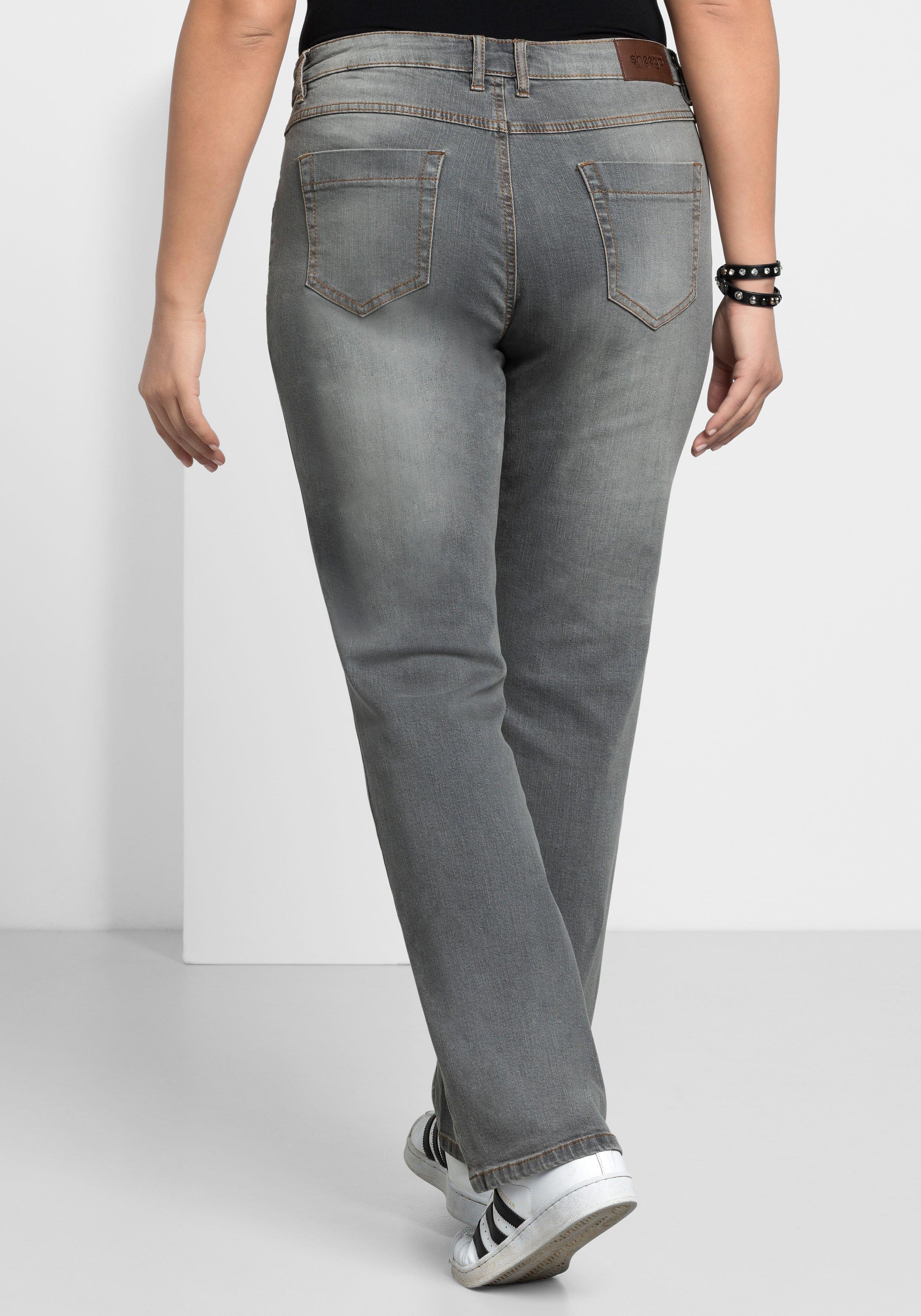 Gerade Jeans mit Used-Effekten
