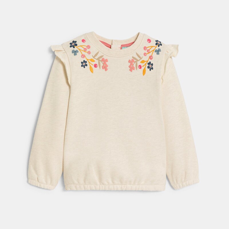 Sweat molleton fleuri à volants rose bébé fille Blanc