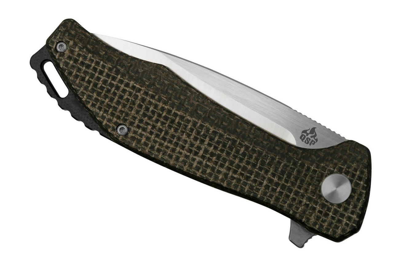 QSP Knife Raven QS122-D1 Rough Brown Micarta, Satin, zakmes