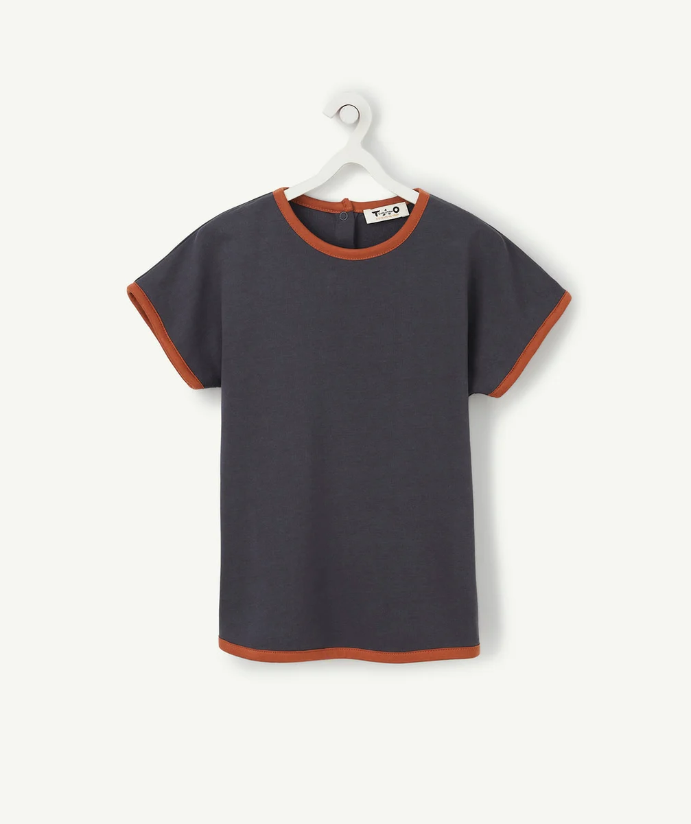 LE T-SHIRT ÉVOLUTIF 2 EN 1 BLEU MARINE ET TERRACOTTA EN COTON PIMA