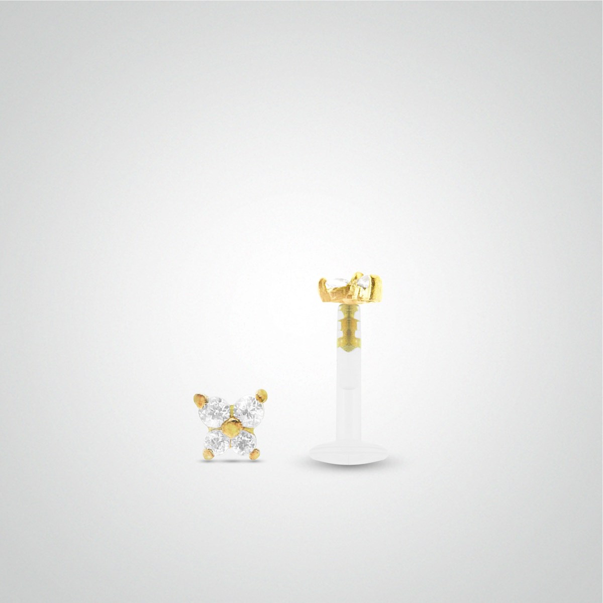 Piercing hélix or jaune avec papillon et oxydes zirconium blancs