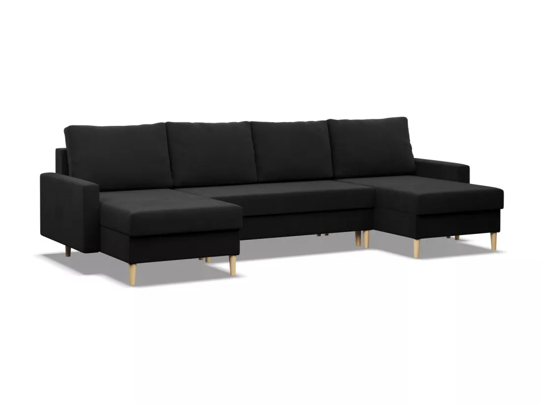 Canapé d'angle en U avec fonction sommeil, Coussin réversible, Bonell, Noir