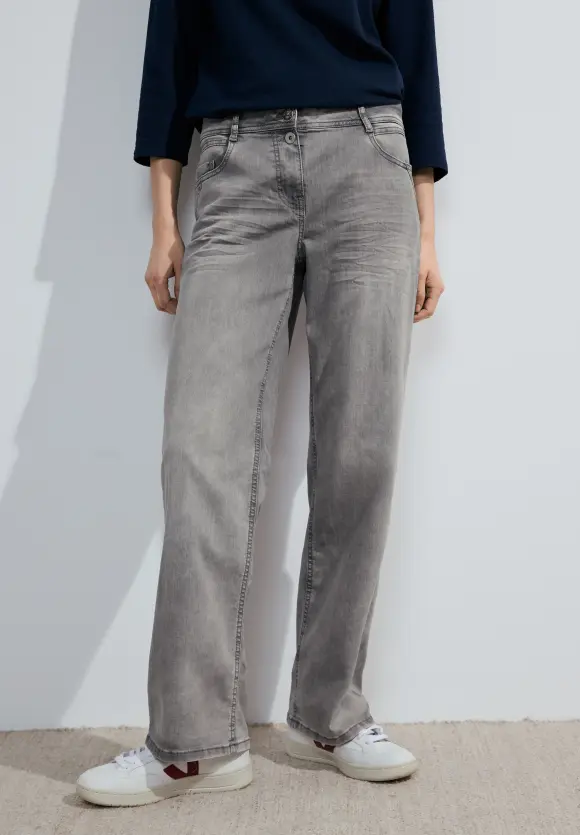 Graue Loose Fit Jeans - light grey stone wash