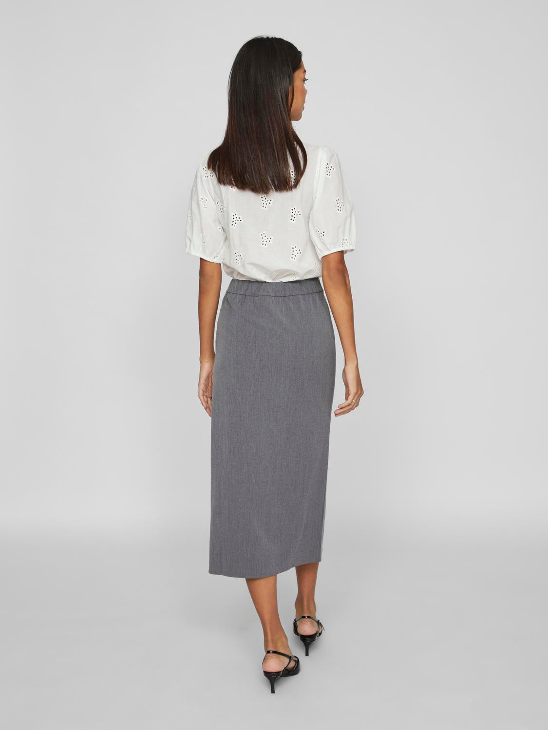 Vila  Vivarone HW midi nederdel - Medium Grey Melange