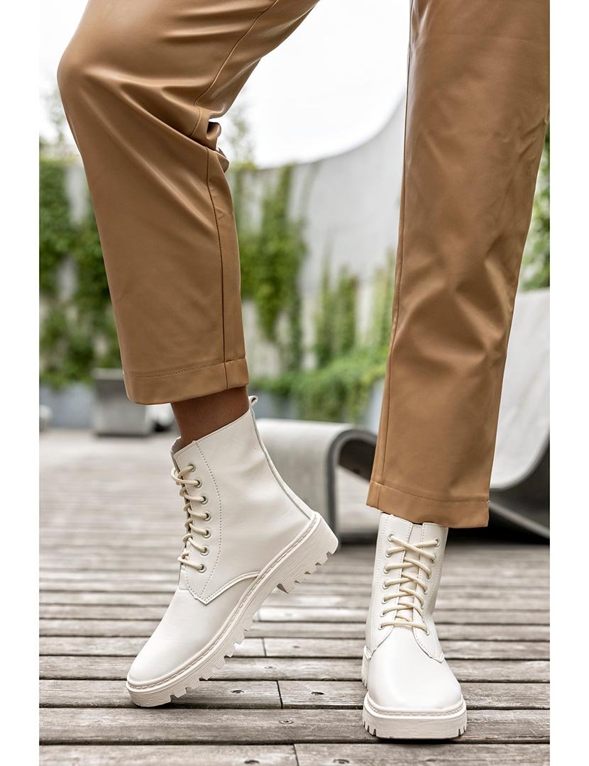 White Lace-Up Ankle Boots