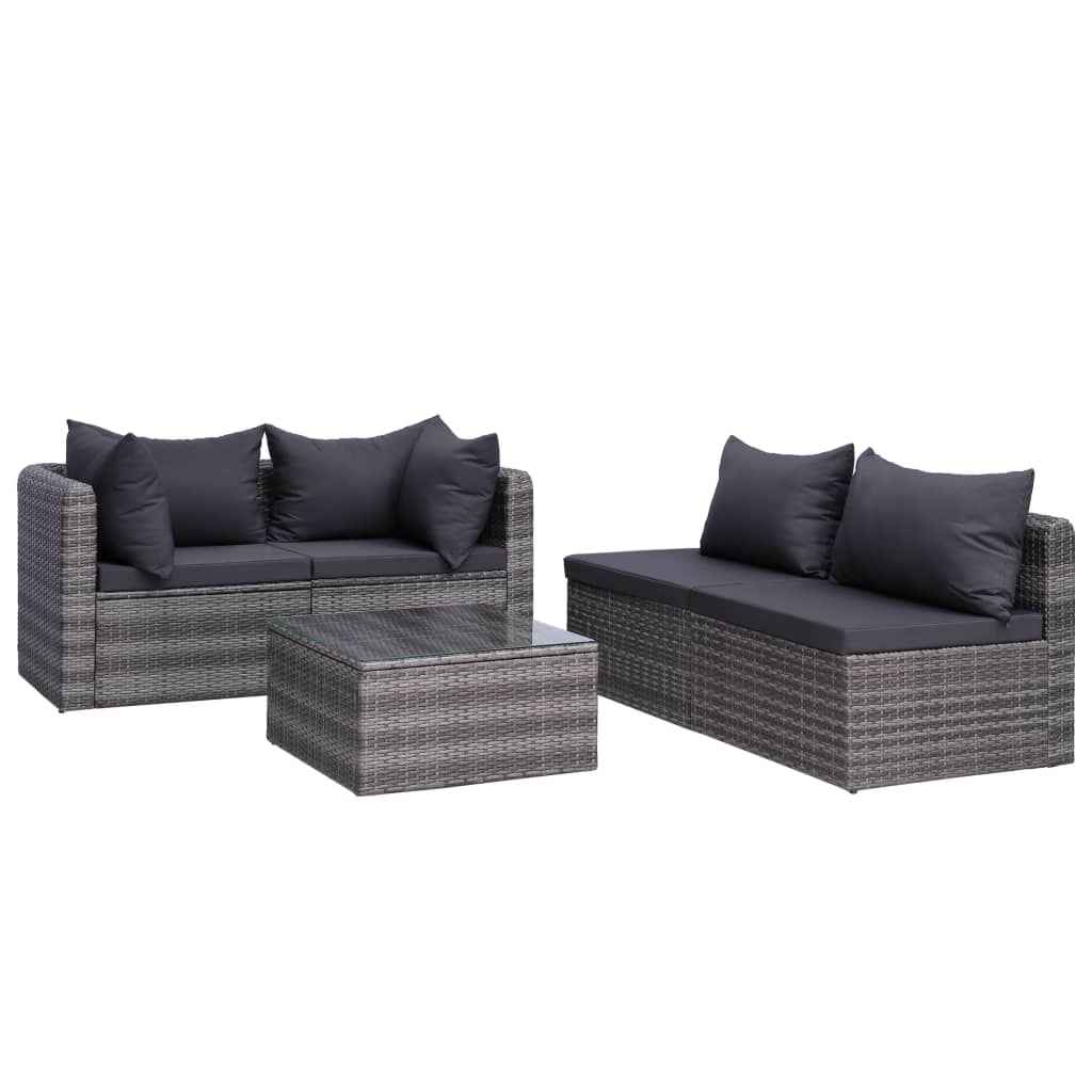 Salon de jardin meuble d'extérieur ensemble de mobilier 7 pièces avec coussins résine tressée gris