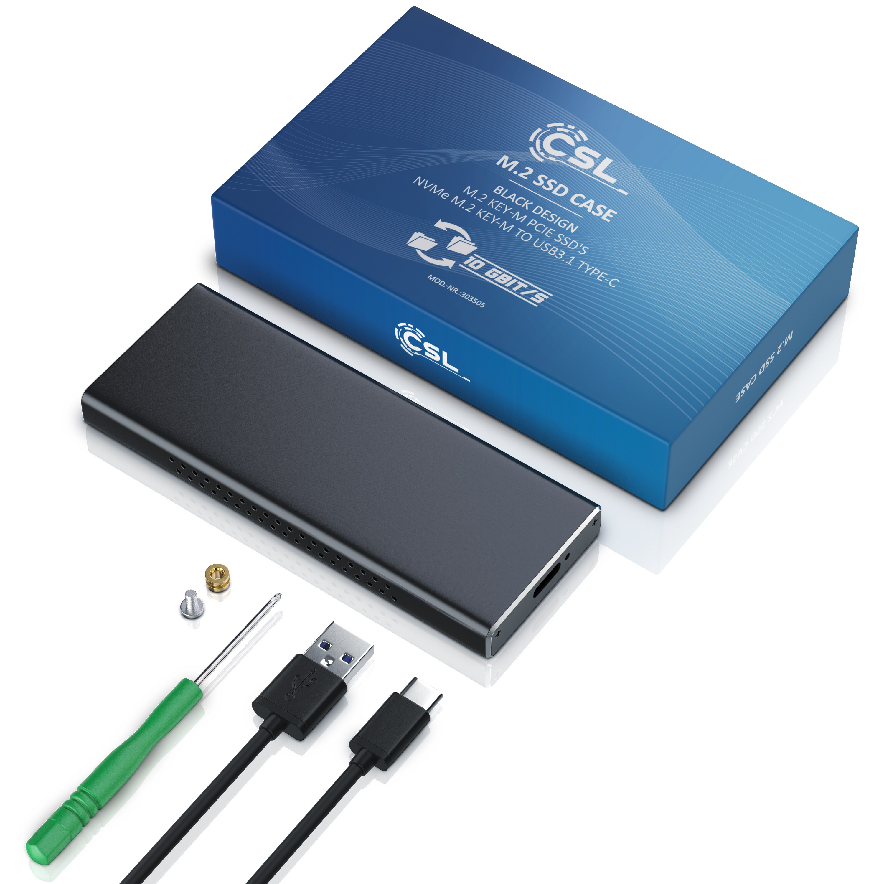 CSL M.2 Key-M PCIe Festplatten-Gehäuse extern USB 3.2 für NVME M.2 SSDs / unterstützt UASP