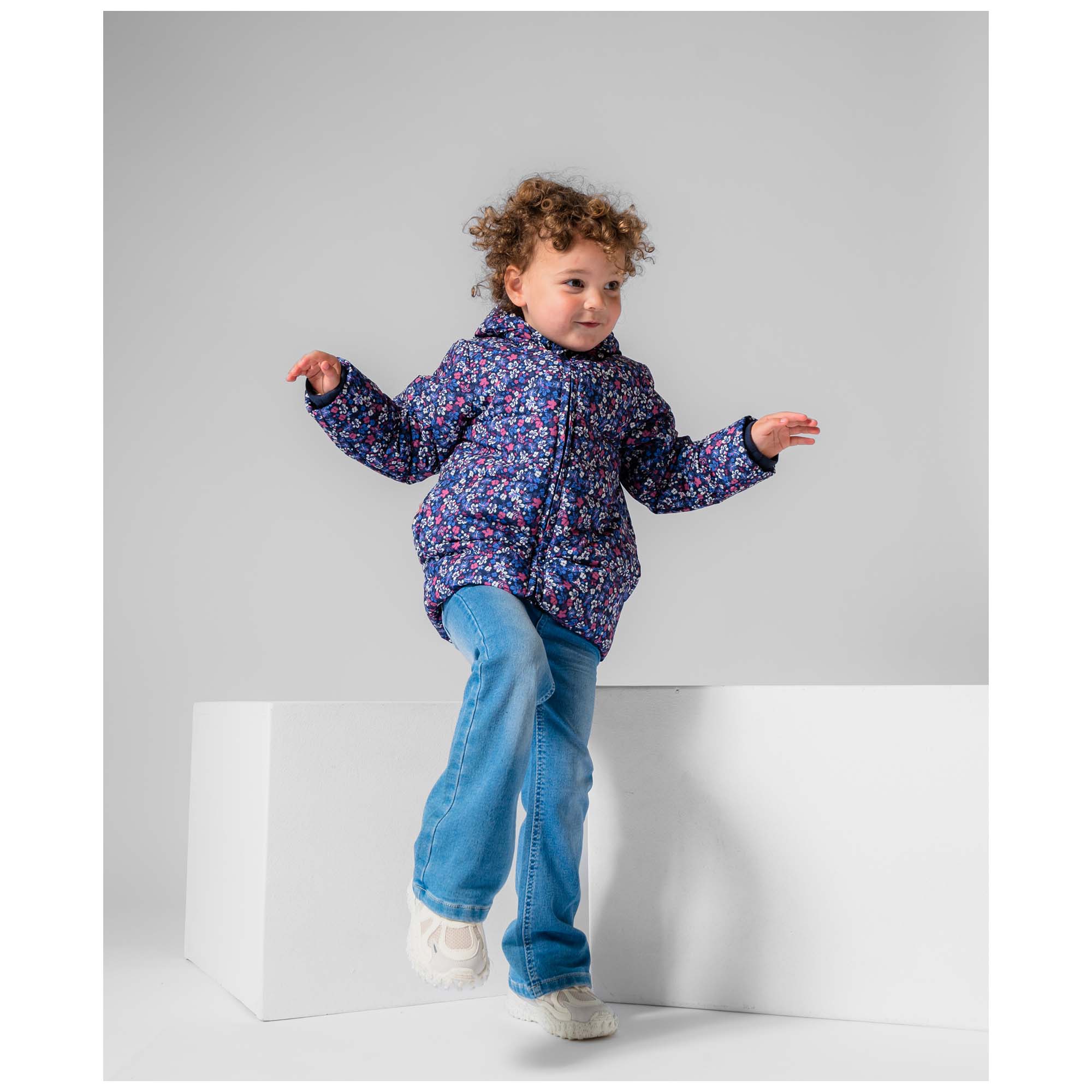 Prénatal peuter winterjas lange mouwen bloemen blauw