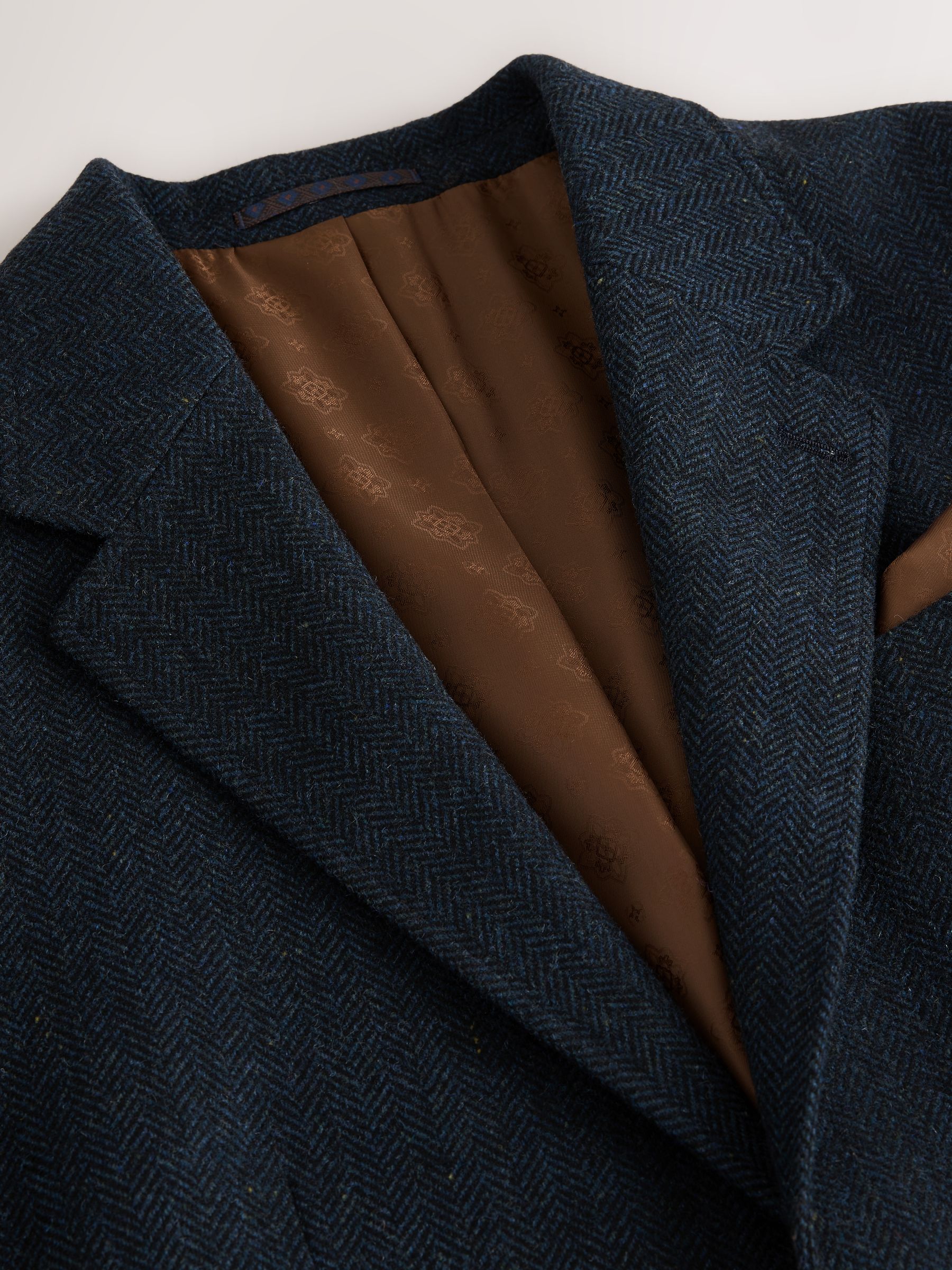 Donkerblauw - Slim Fit Herringbone Wool Blend Suit Jacket