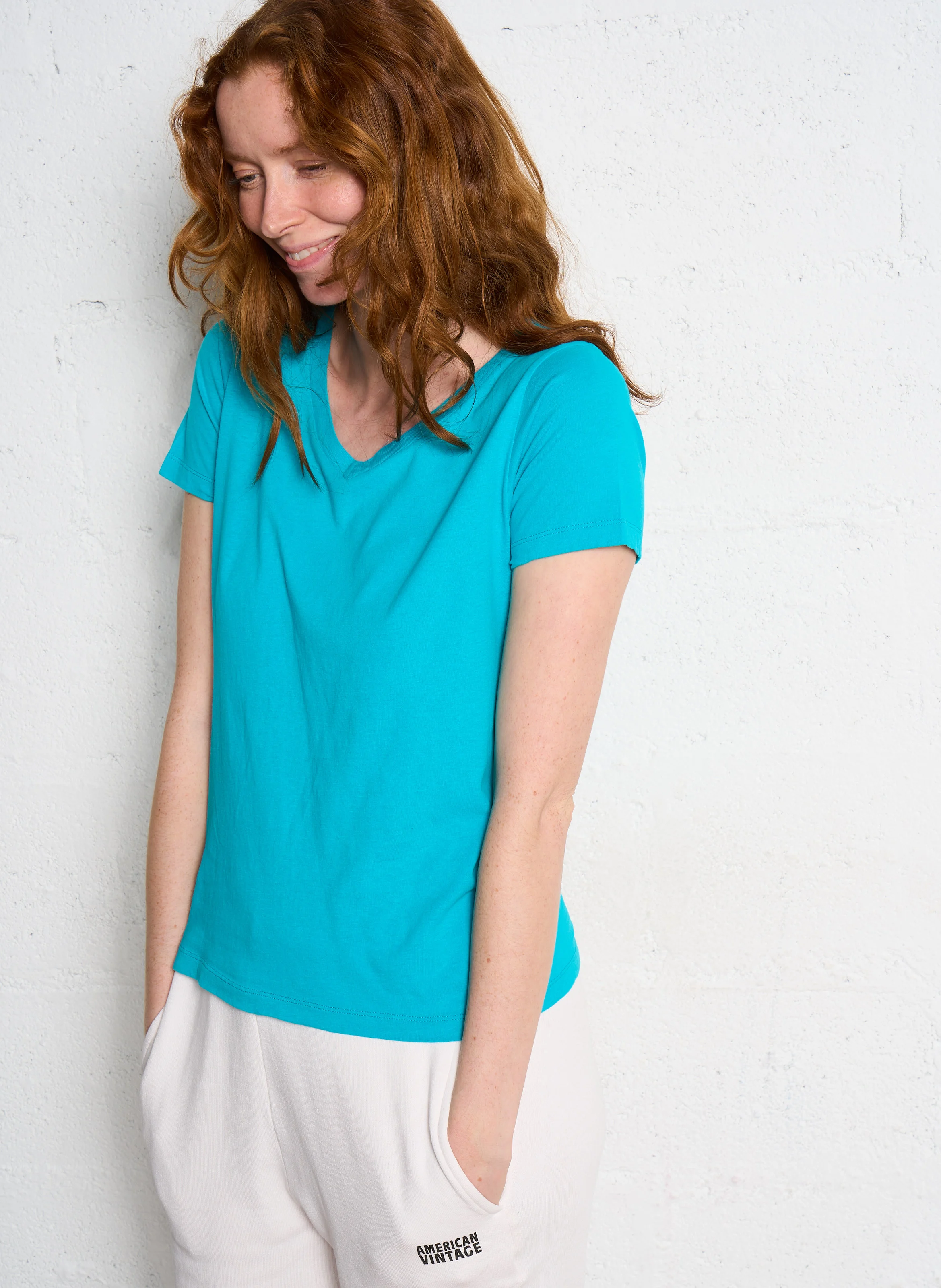 GAMIPY - Tee-shirt col V en coton | Bleu