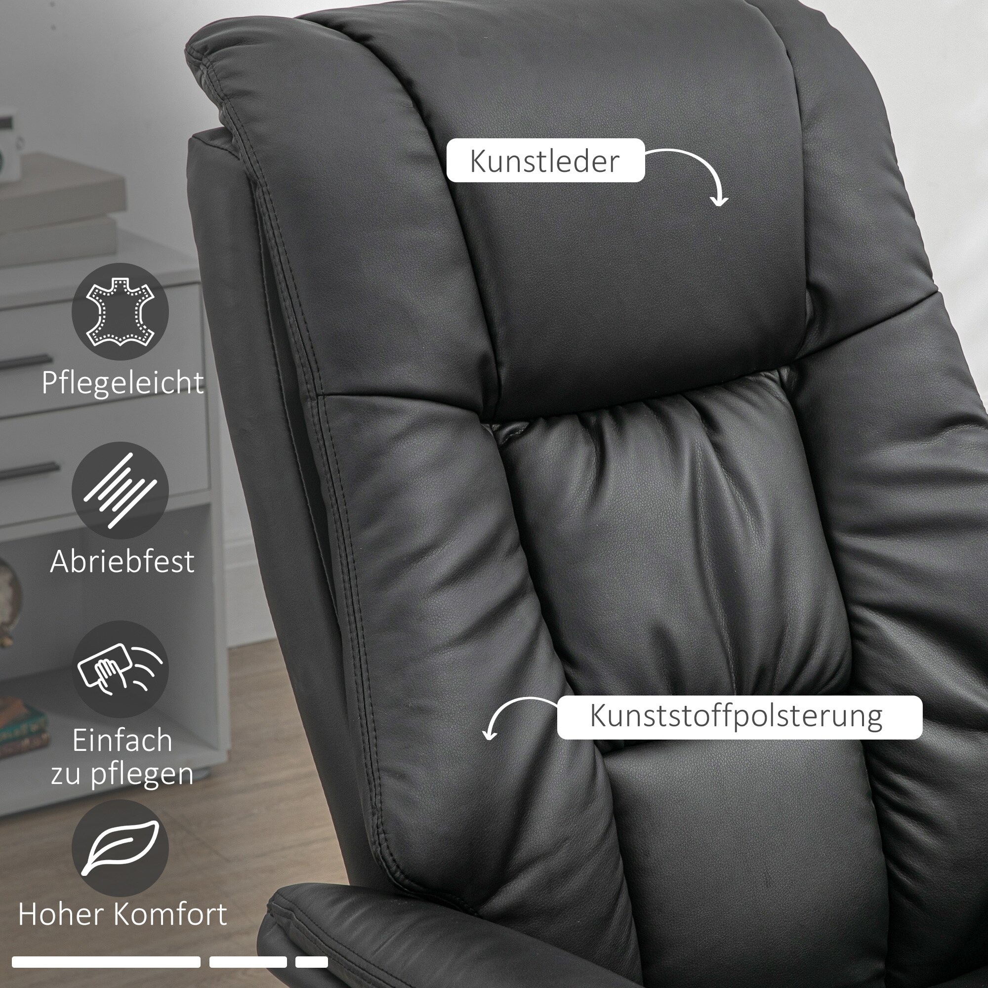 HOMCOM Massagesessel mit Fußhocker schwarz 77L x 89B x 110H cm
