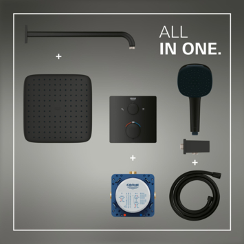 Grohe Precision Thermostat Perfect inbouw douchesysteem met  Vitalio Comfort 250 hoofddouche vierkant Mat Zwart