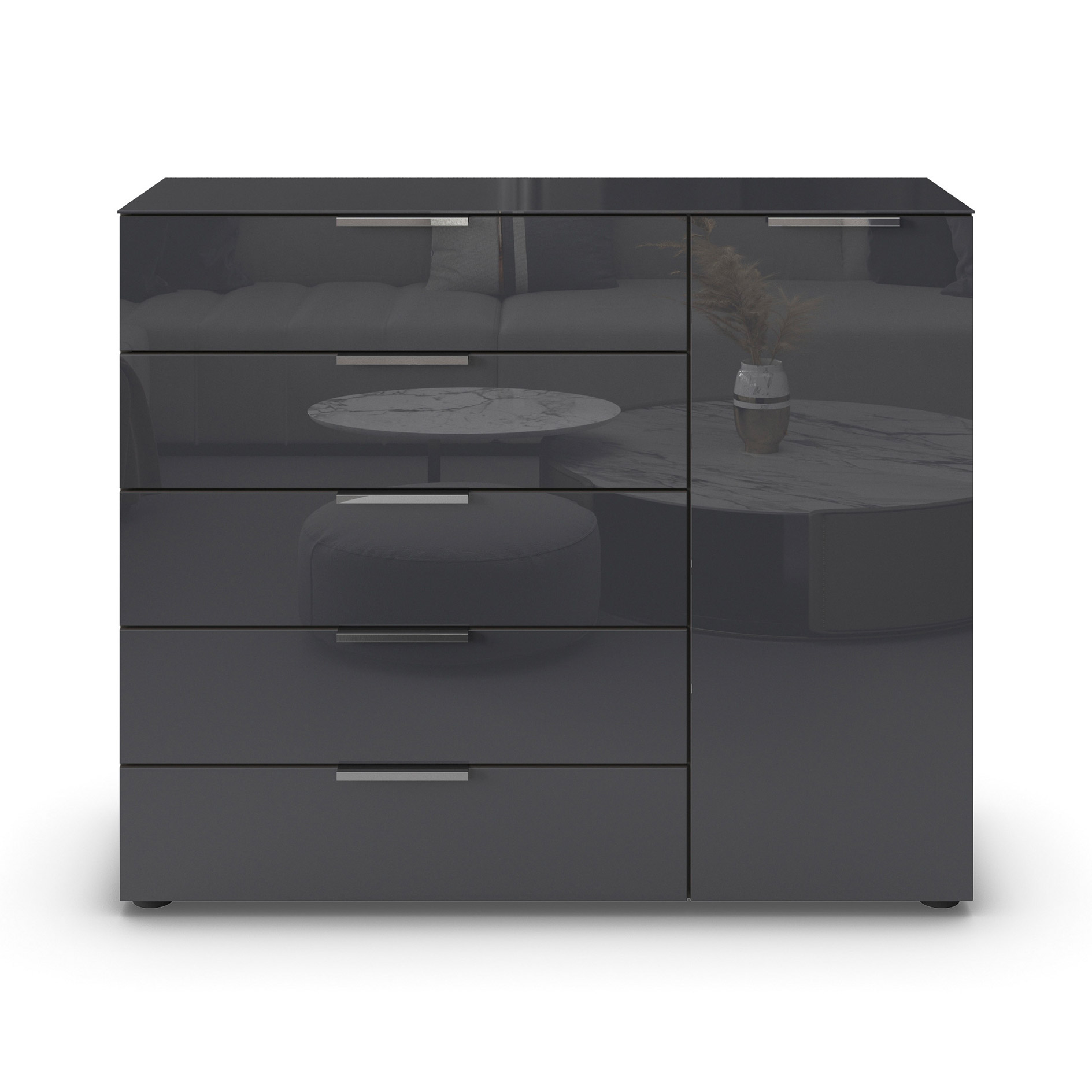 Kommode - graphit-Basaltglas - Chromgriffe - 120 cm