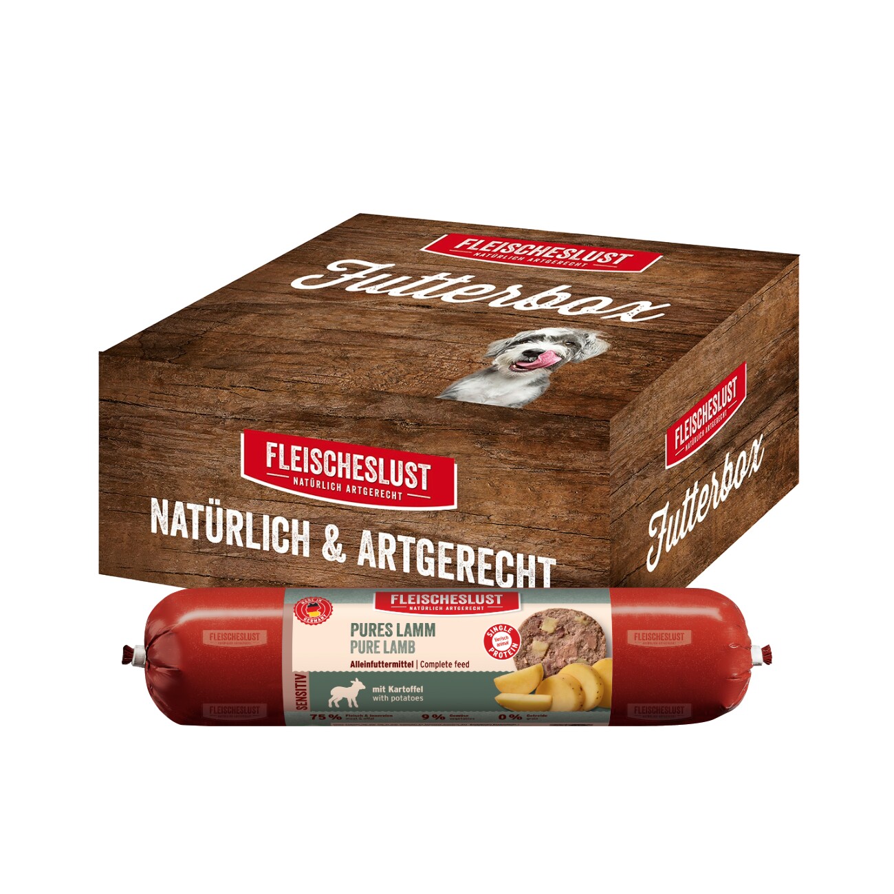Fleischeslust Nassfutter Hund Adult Futterbox Lamm und Kartoffel 6x800 g