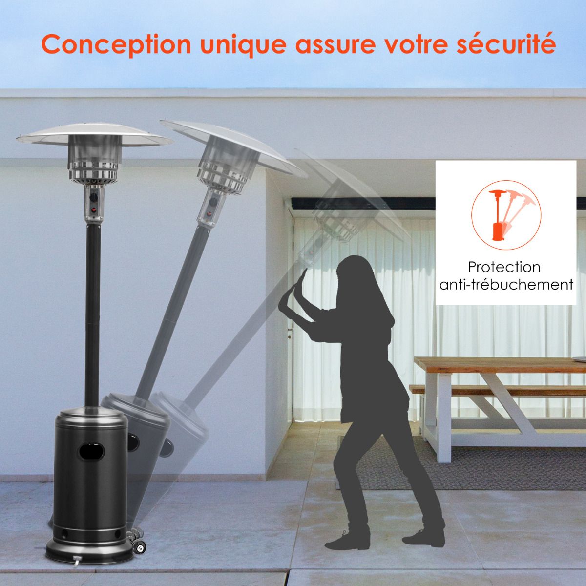 Parasol Chauffage Extérieur à Gaz 13KW Réflecteur 82cm avec Dispositif de Anti-basculement Tube 2 Roues Fluide 220cm Noir - Lidl-Manfred
