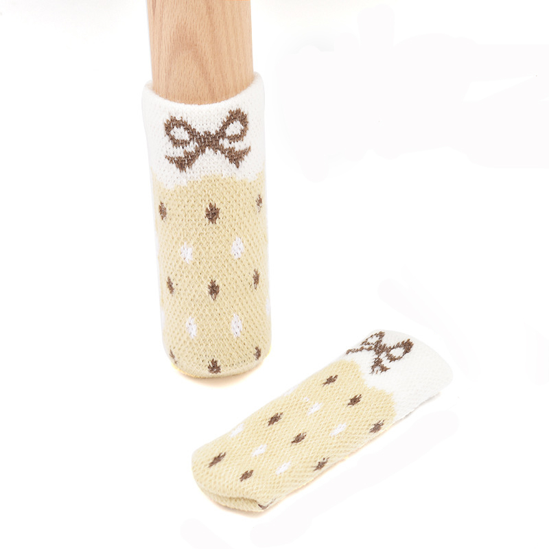 (4er Set) Stoff Stuhlbein Stulpen Schutz Tisch / Stuhl / Boden Schoner - Schleife / Beige