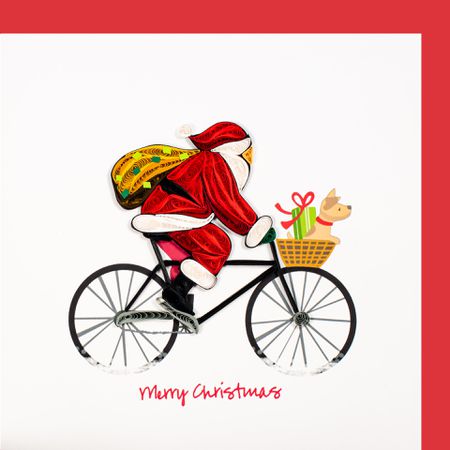 Paper Quilling Karte Nikolaus auf Velo Merry Chris  rot