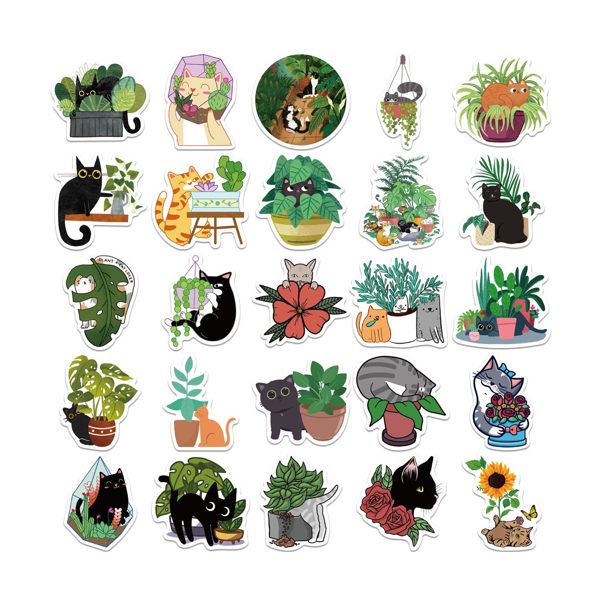 Klistremerker Katter og planter 50-pakk