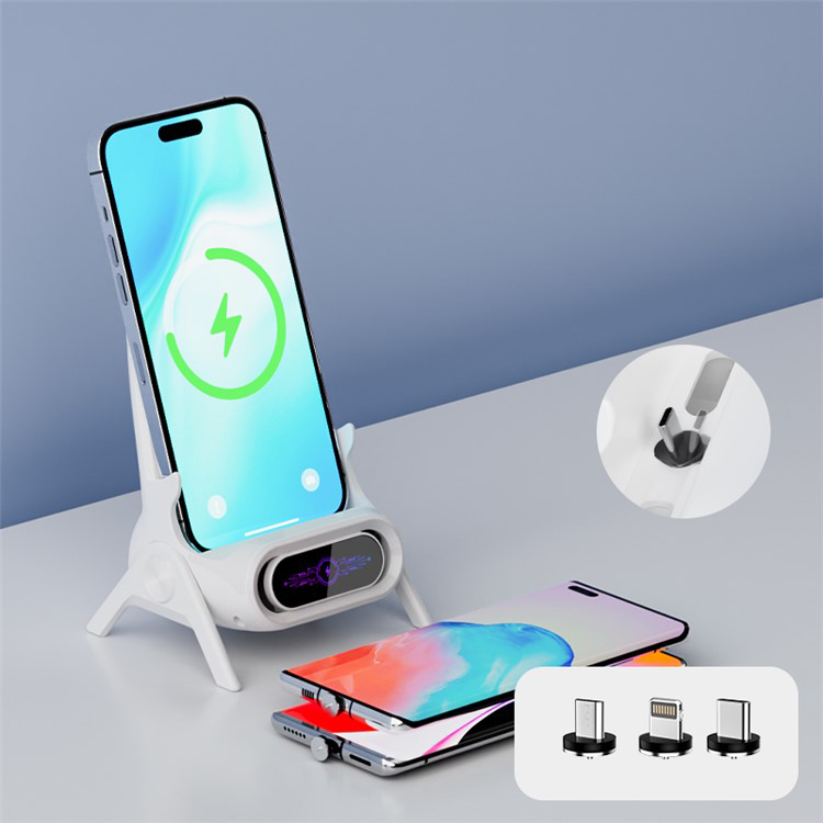 (15W) Magnetischer Wireless Charger Induktionsladegerät Ladestation mit Lightning / USB C / MIcro USB Adapter - Weiss