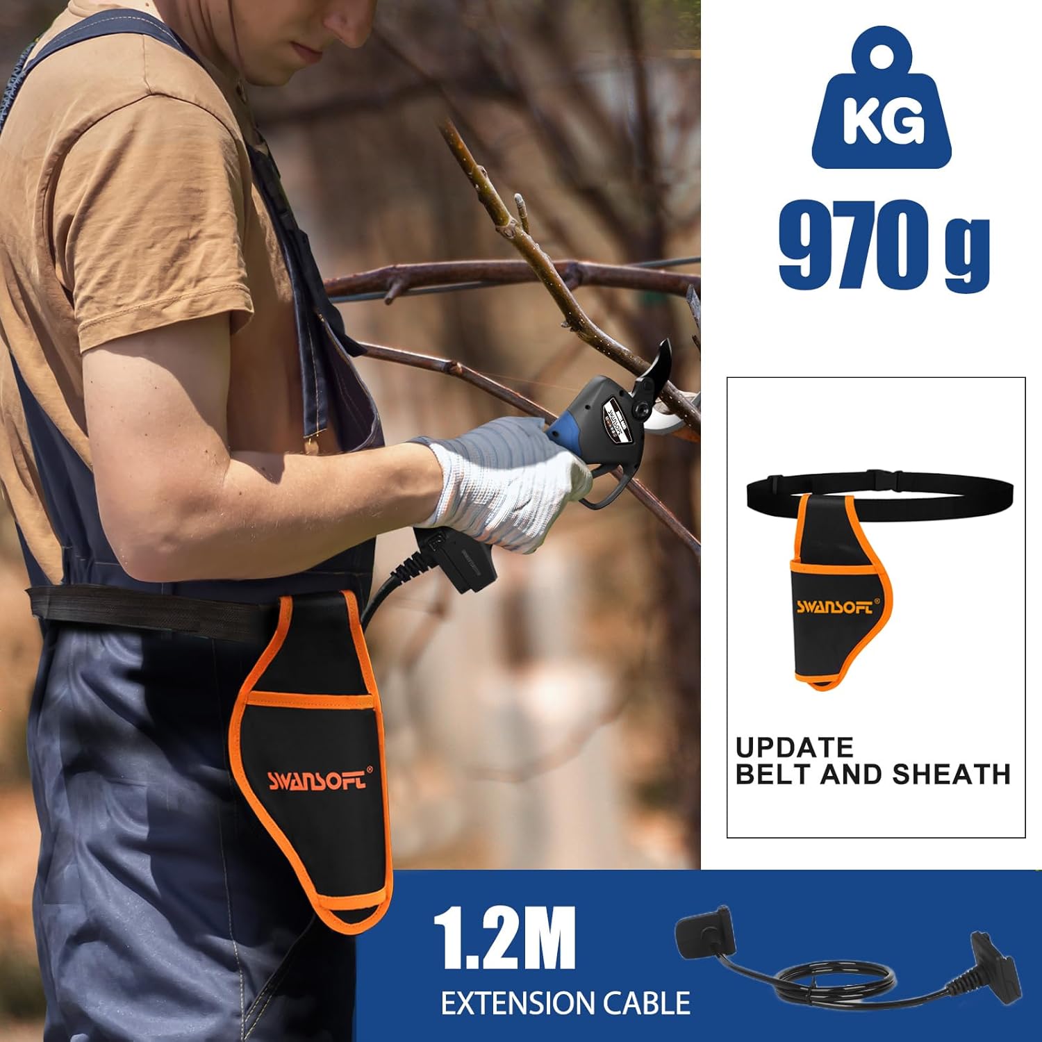 SWANSOFT 8605 Akku Astschere, 40mm Akku Gartenschere, 1050W 21V 2A Progressive Elektrische Astschere für Olivenbäume, Weinberg