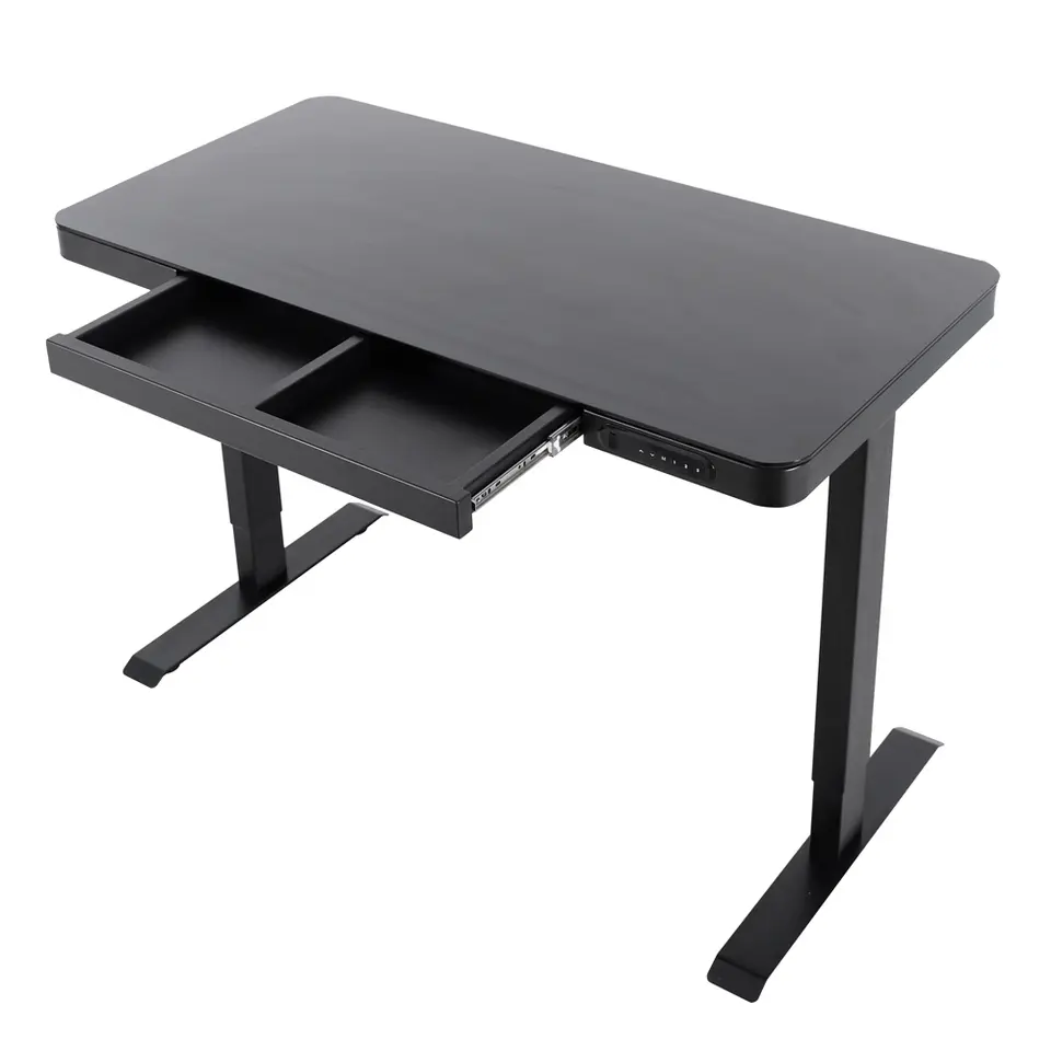 Elektrisch verstelbaar bureau / thuiswerkplek - 120x60 cm - Glas zwar