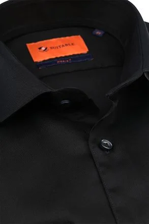 Suitable Overhemd Extra Lange Mouwen Twill Zwart SL7-04 Black kopen
