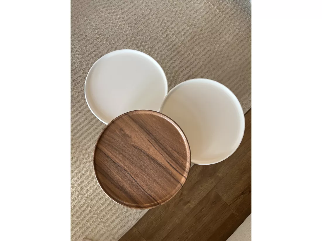 Tables gigognes, set de 3, pieds en bois, tables basses, colorés (Blanc et Noyer)