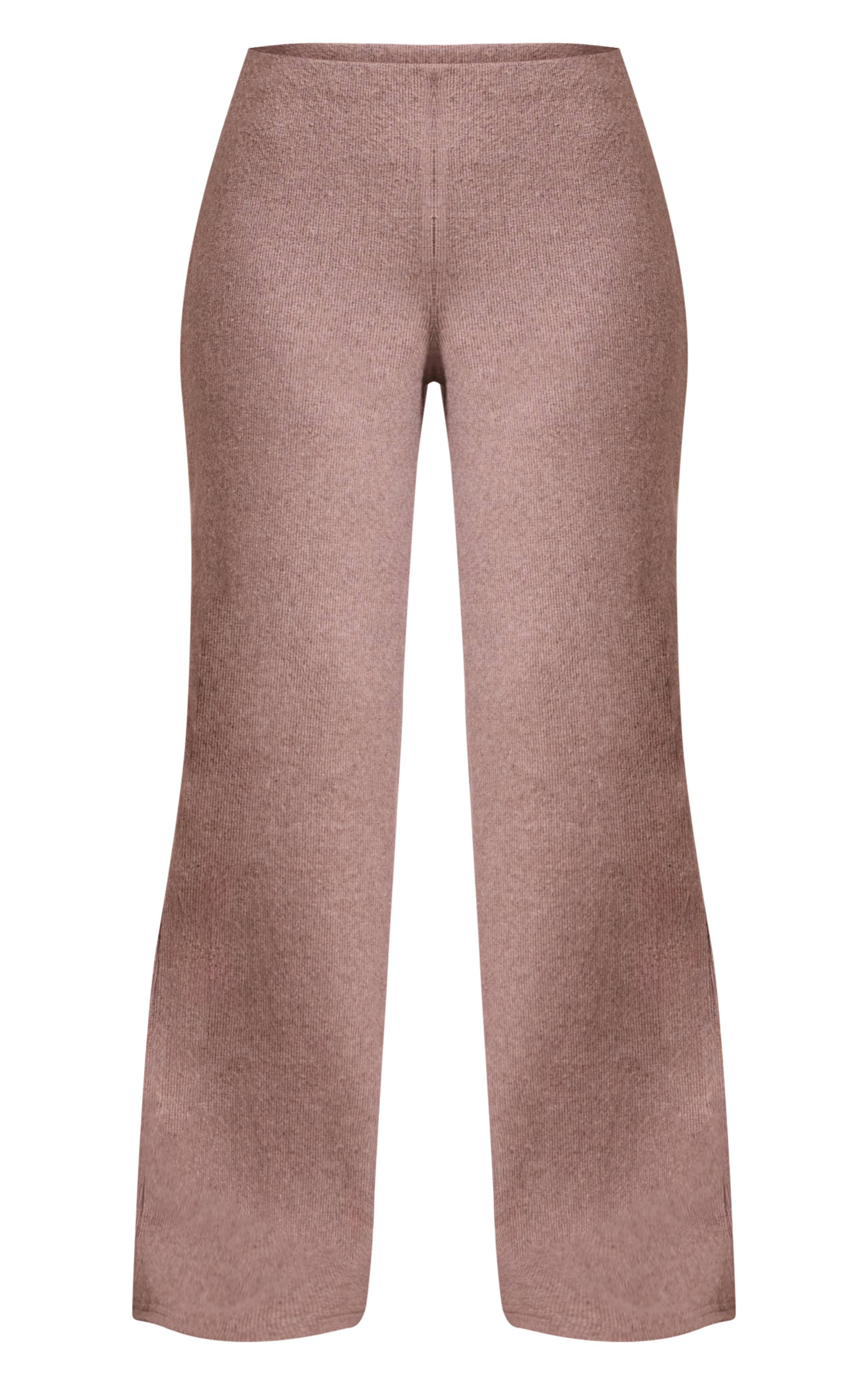 Marron Pantalon Large Taille Élastique Brossé Taupe Petite