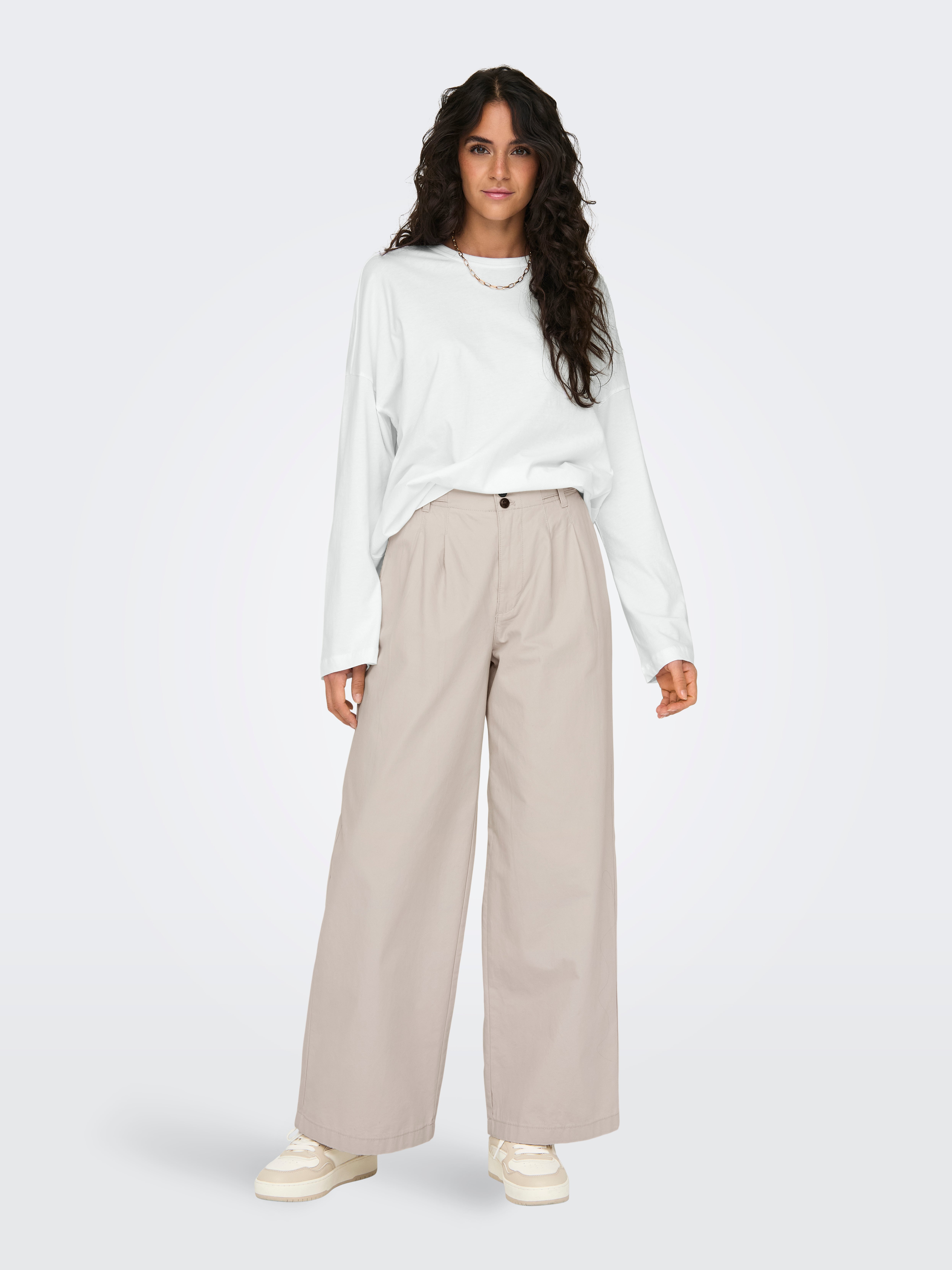 ONLETTIE Hohe Taille Weiter Beinschnitt Hose mit weitem Beinschnitt Pumice Stone