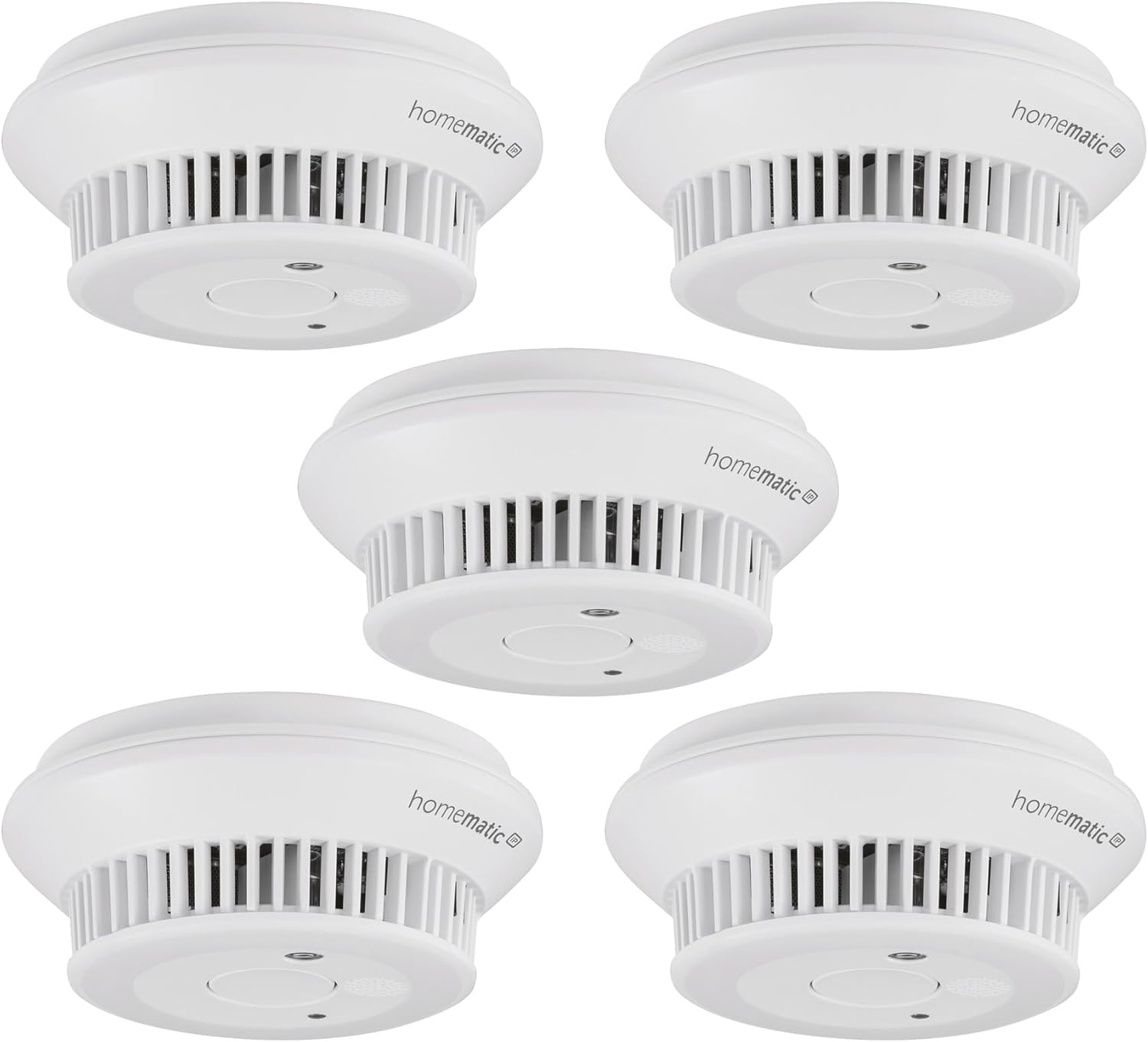 Homematic IP Smart Home 5er-Set Rauchwarnmelder mit Q-Label, Rauchmelder alarmiert lokal über die Sirene und per Push-Benachrichtigung in der Smartphone-App, integrierte LED-Notbeleuchtung