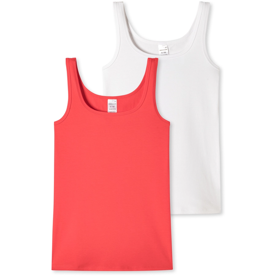 Schiesser Trägertop 955 Organic Cotton Weiß, rot