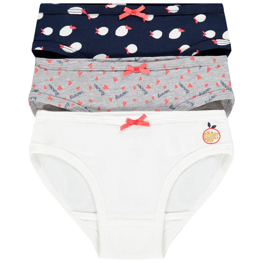 Lot de 3 culottes en coton pour enfant fille - Gris chiné