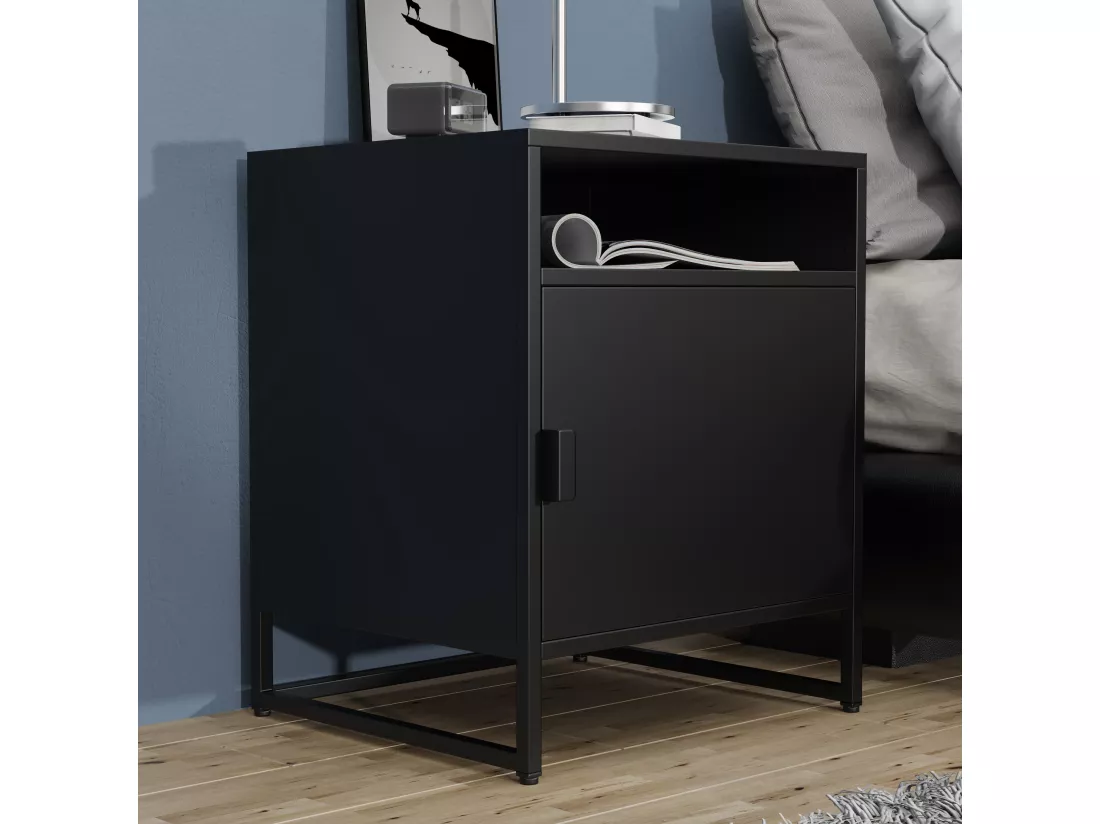 VCM Métal Table de nuit Table d'appoint Porte pivotante Console Table de nuit Flokas L (Noir)
