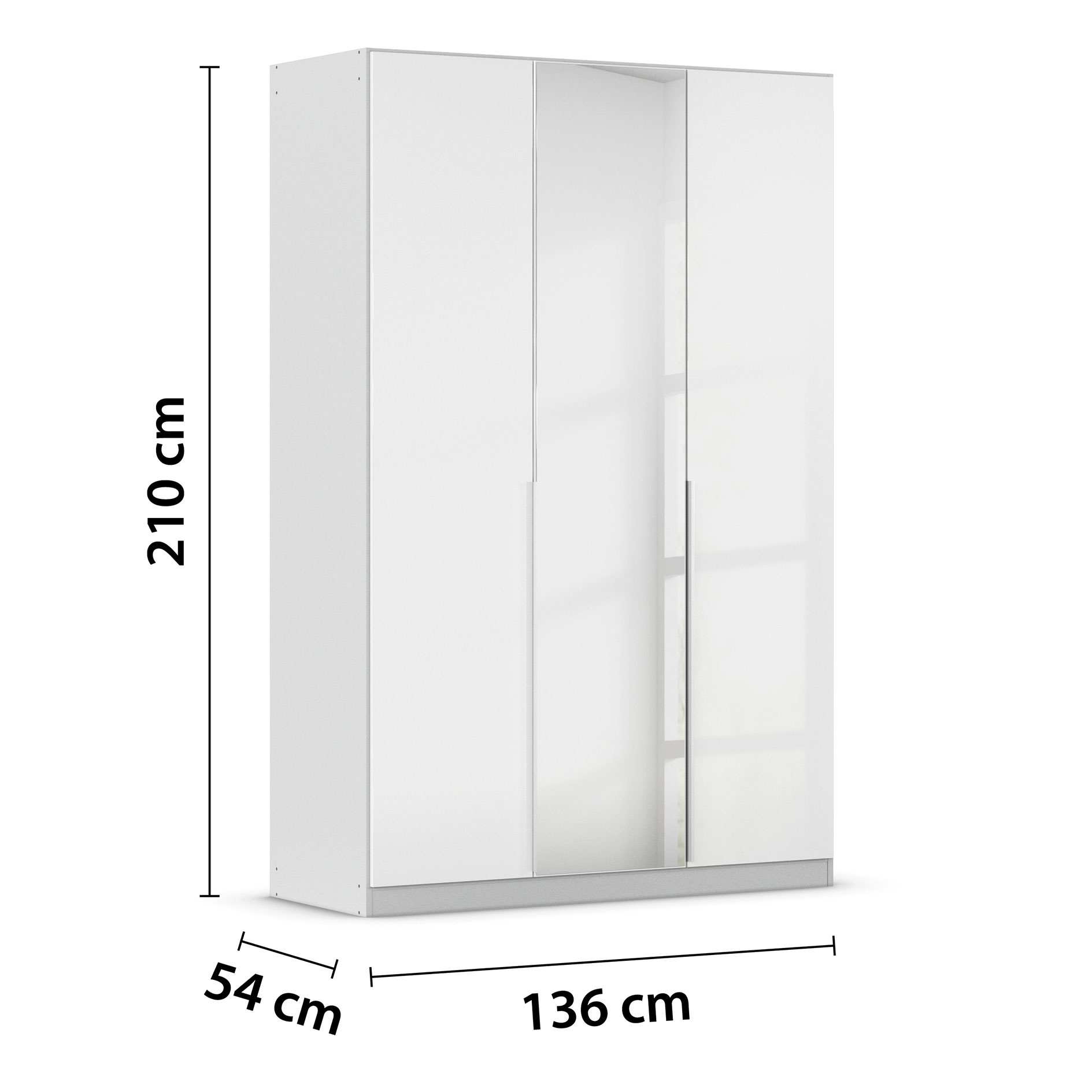 Drehtürenschrank - weiß Hochglanz - seidengrau - Spiegel - 3-türig - 136x210 cm