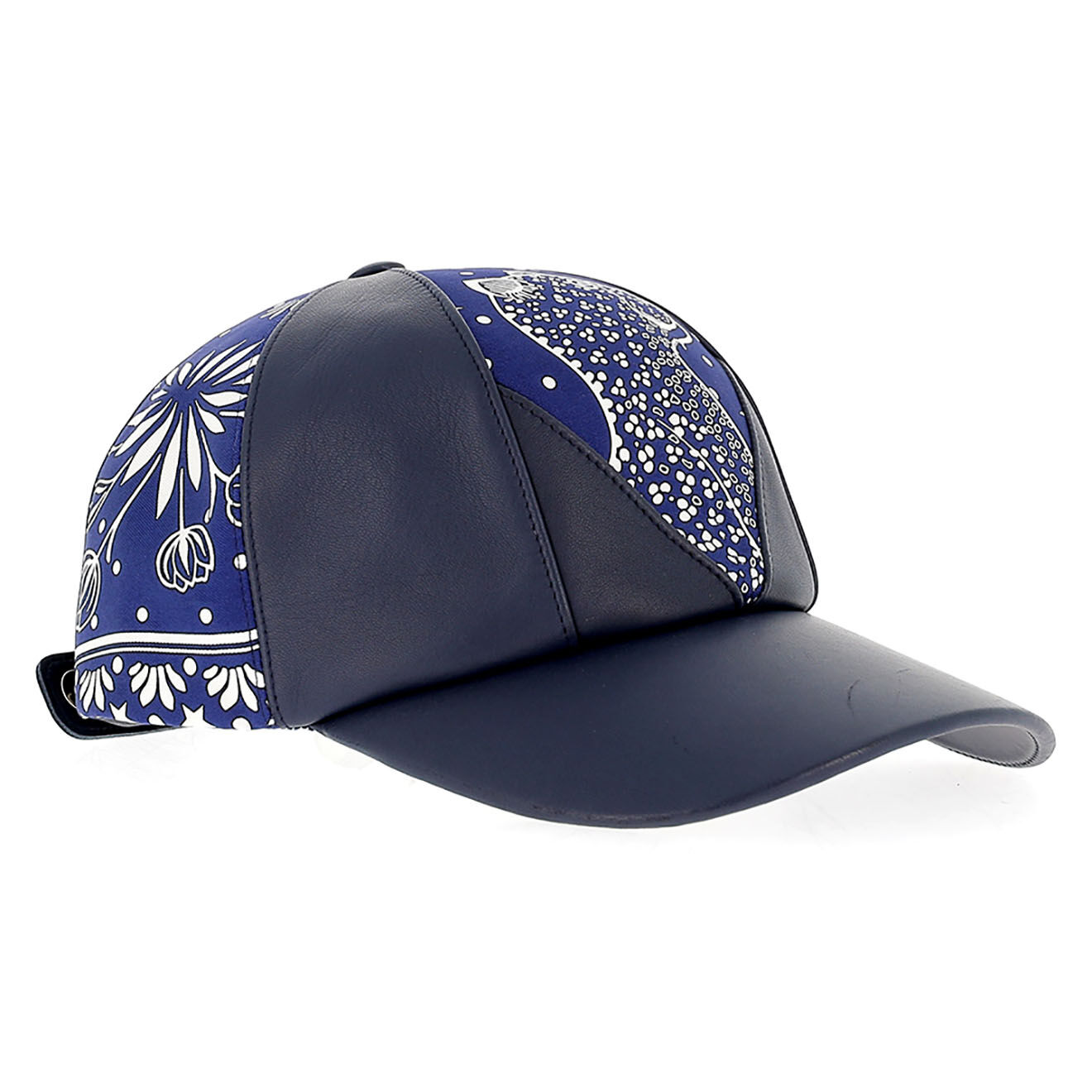 Hermès Casquette en Cuir & Soie bleue - Neuf sans étiquette