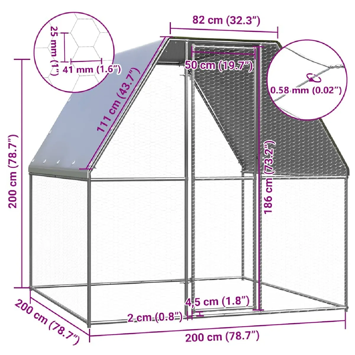 vidaXL Poulailler argenté et gris 2x2x2 m